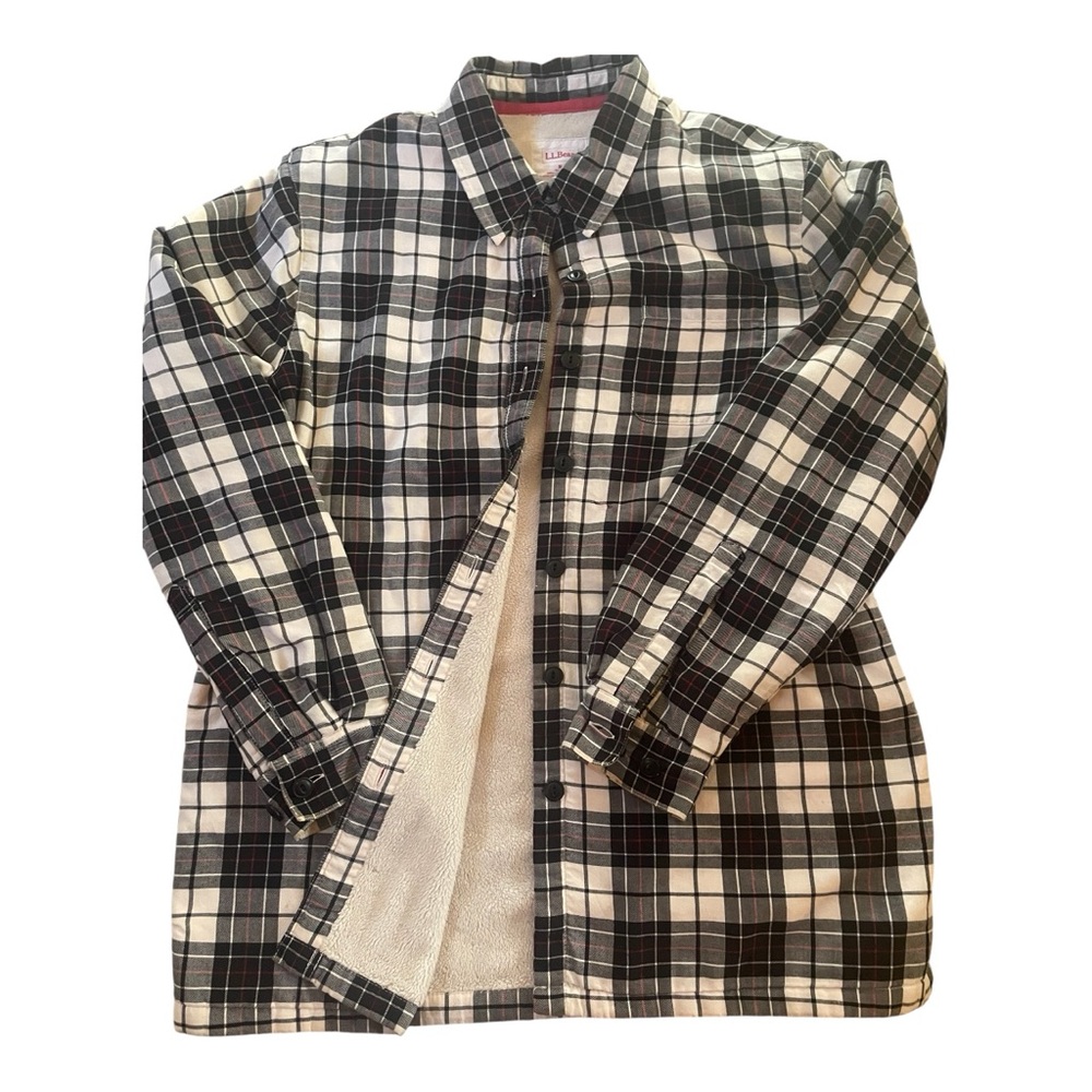 L.L. Bean Black and White Plaid Fleece Shirt